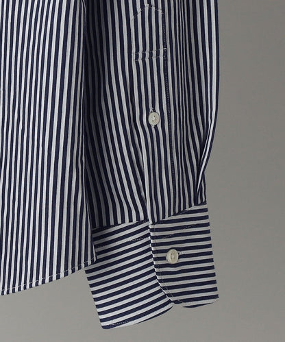 SHIPS:<吸水 速乾>ALBINI ジャージー ストライプ イタリアン ワイドカラー シャツ