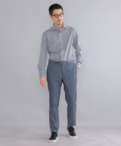 SHIPS:<吸水 速乾>ALBINI ジャージー ストライプ イタリアン ワイドカラー シャツ