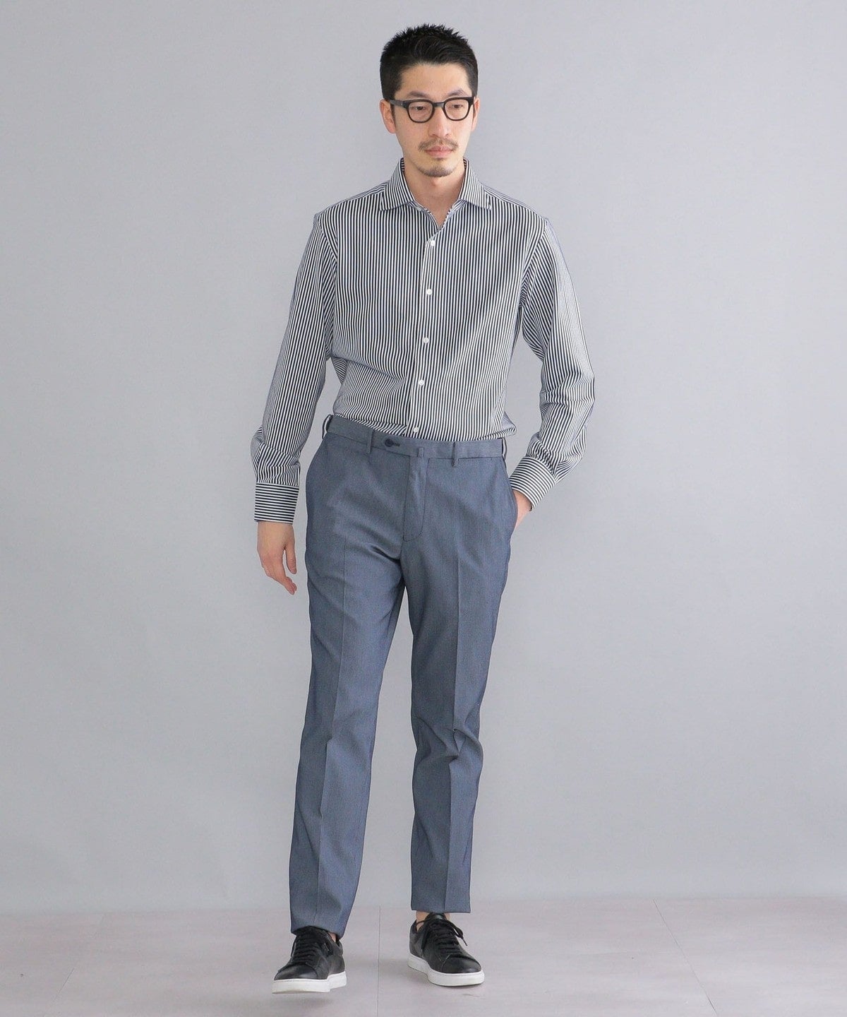 SHIPS:<吸水 速乾>ALBINI ジャージー ストライプ イタリアン ワイドカラー シャツ