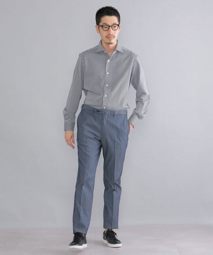 SHIPS:<吸水 速乾>ALBINI ジャージー ストライプ イタリアン ワイドカラー シャツ