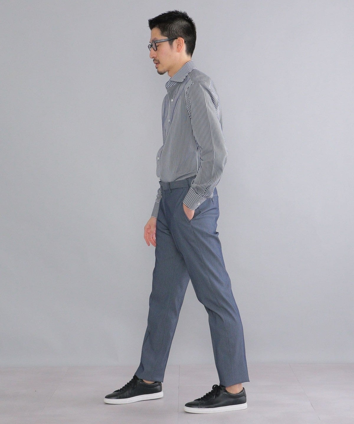 SHIPS:<吸水 速乾>ALBINI ジャージー ストライプ イタリアン ワイドカラー シャツ