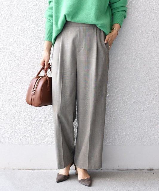 〈手洗い可能〉チェックセミワイドパンツ