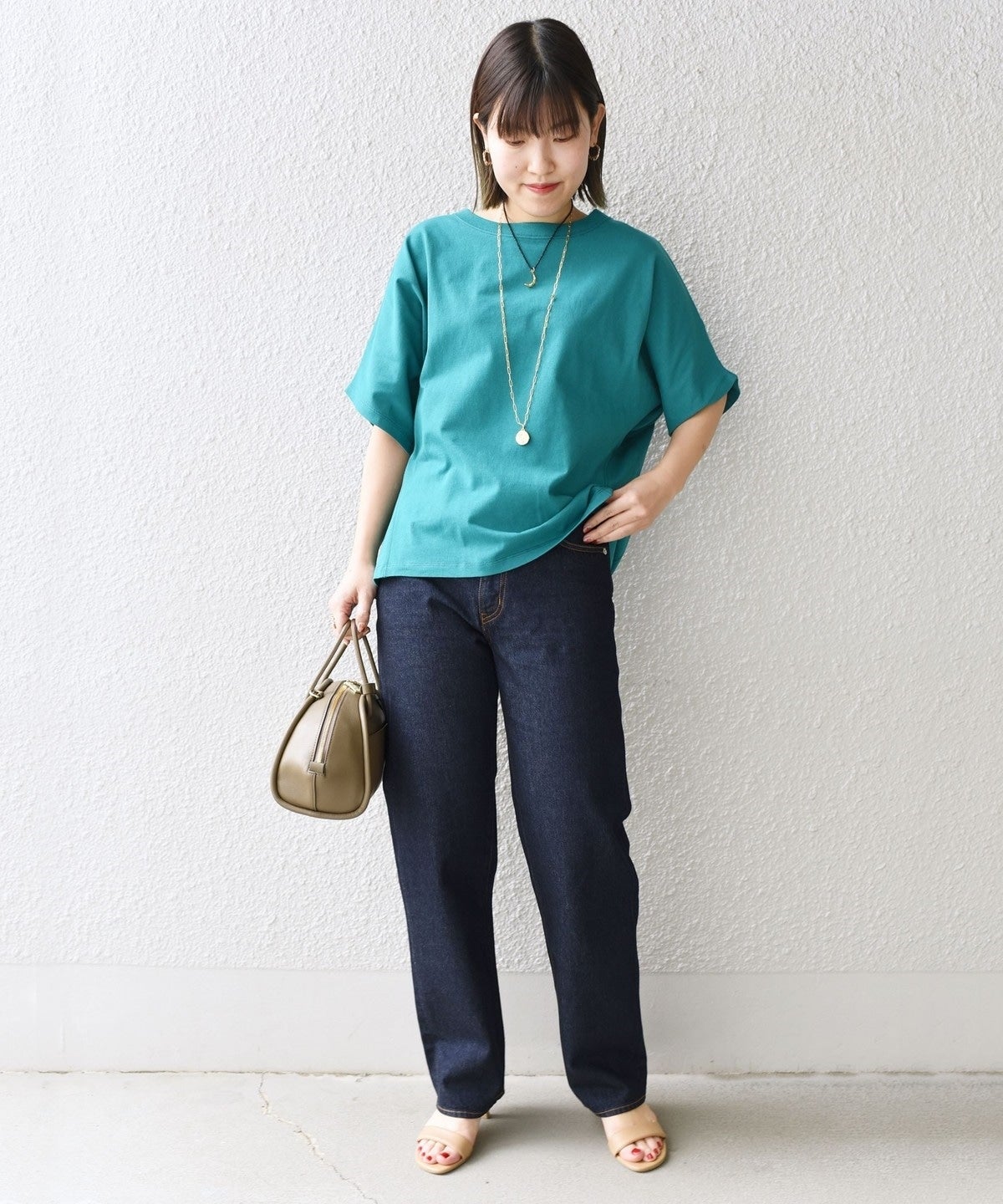 〈UVカット/汗染み防止〉USAコットンドルマンスリーブステッチTEE