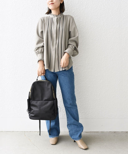 〈手洗い可能〉配色 チェック ソリッド ハシゴレース ピンタック ブラウス