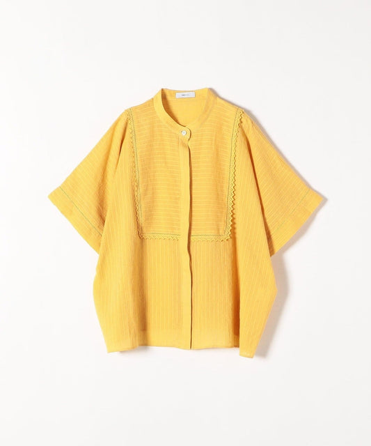 SHIPS any:〈ウォッシャブル〉パネル ドビーストライプ バンドカラーシャツ