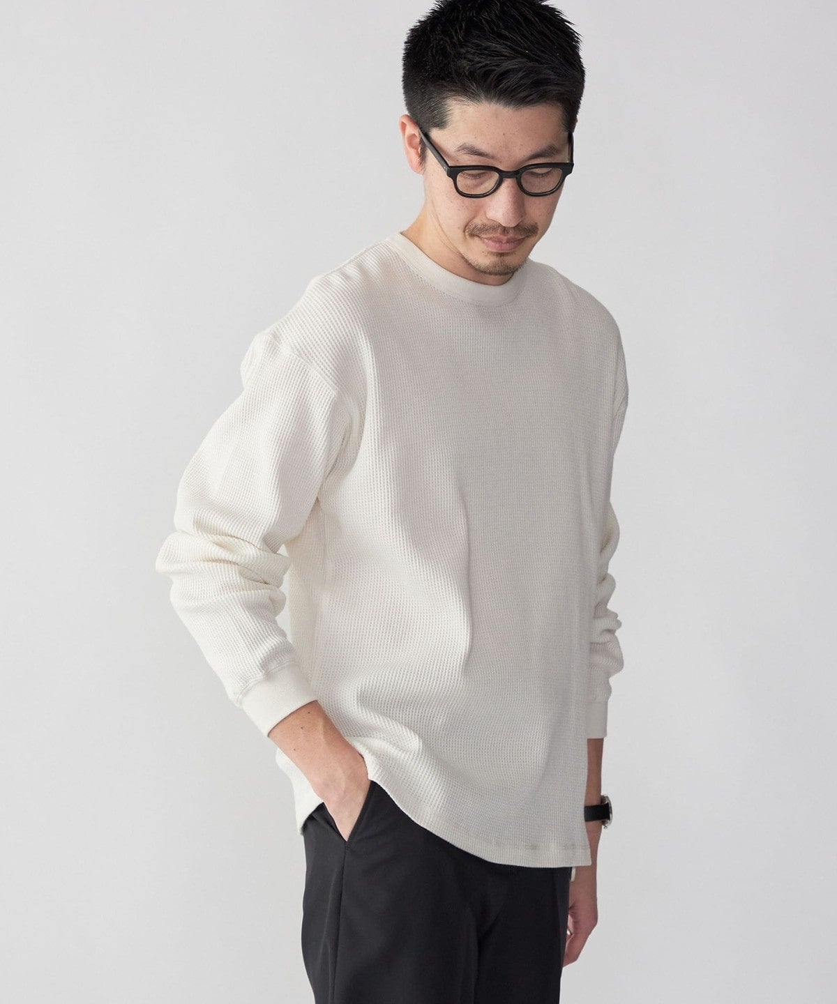 SHIPS: ベーシック ワッフル 長袖 Tシャツ