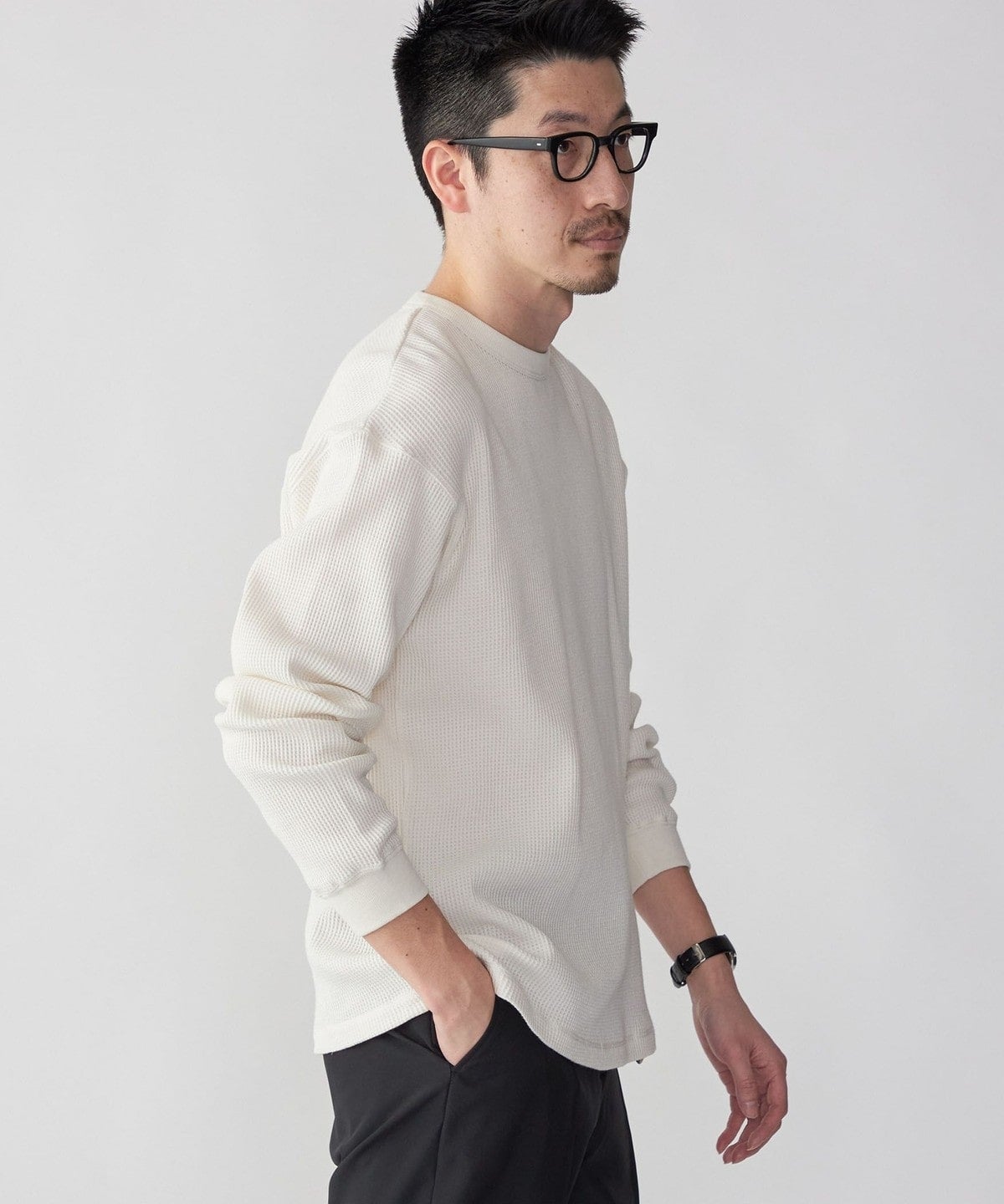 SHIPS: ベーシック ワッフル 長袖 Tシャツ
