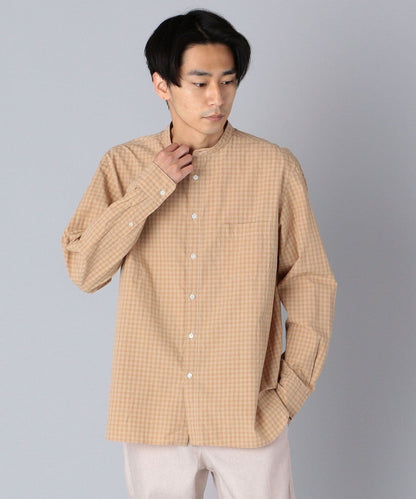 SHIPS: japan quality ポプリン ワッシャー加工 バンドカラーシャツ