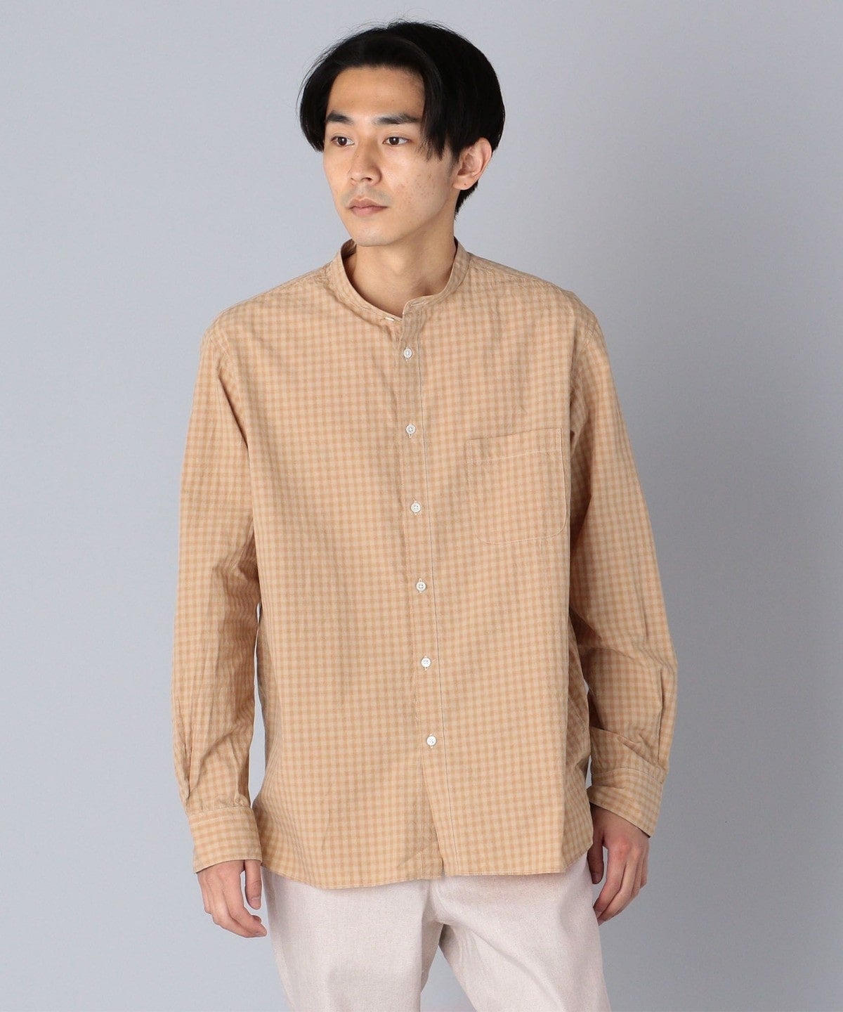 SHIPS: japan quality ポプリン ワッシャー加工 バンドカラーシャツ