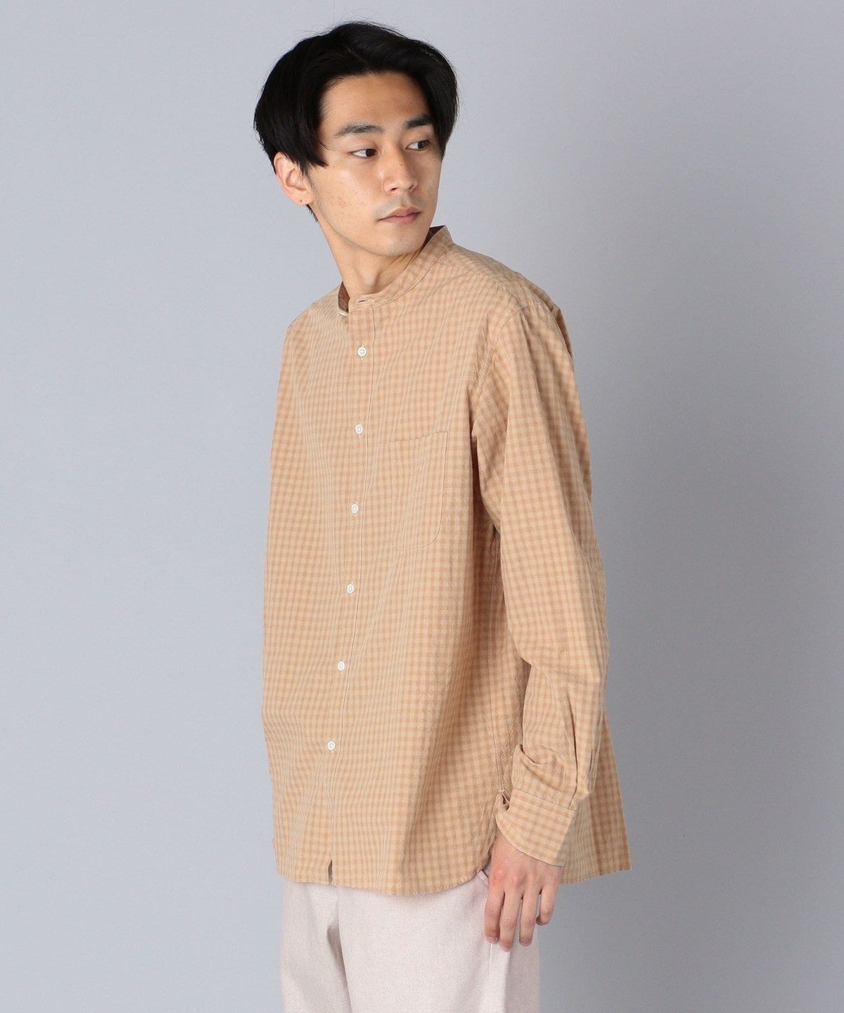 SHIPS: japan quality ポプリン ワッシャー加工 バンドカラーシャツ