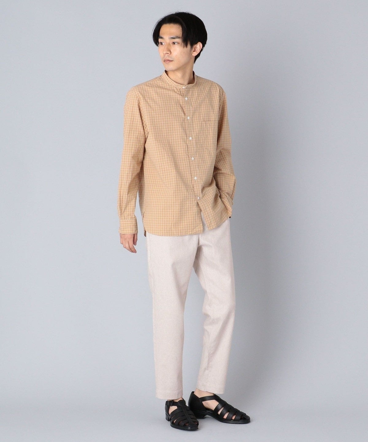 SHIPS: japan quality ポプリン ワッシャー加工 バンドカラーシャツ