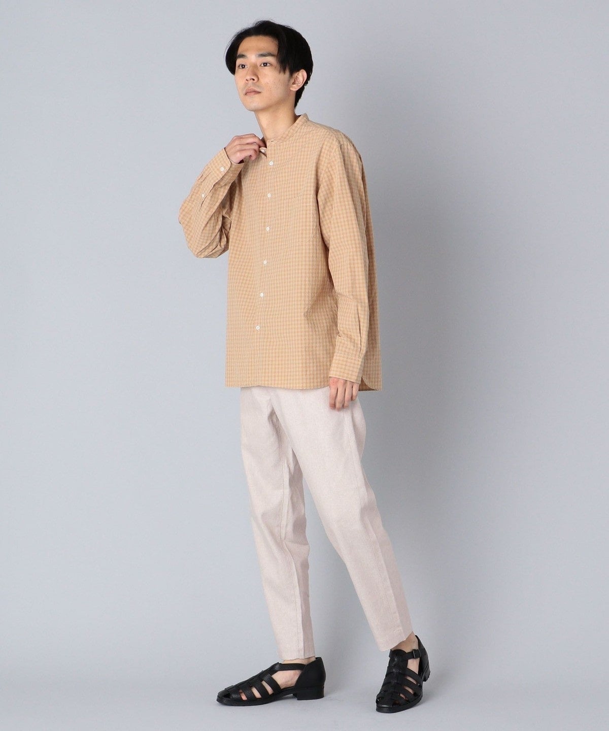 SHIPS: japan quality ポプリン ワッシャー加工 バンドカラーシャツ