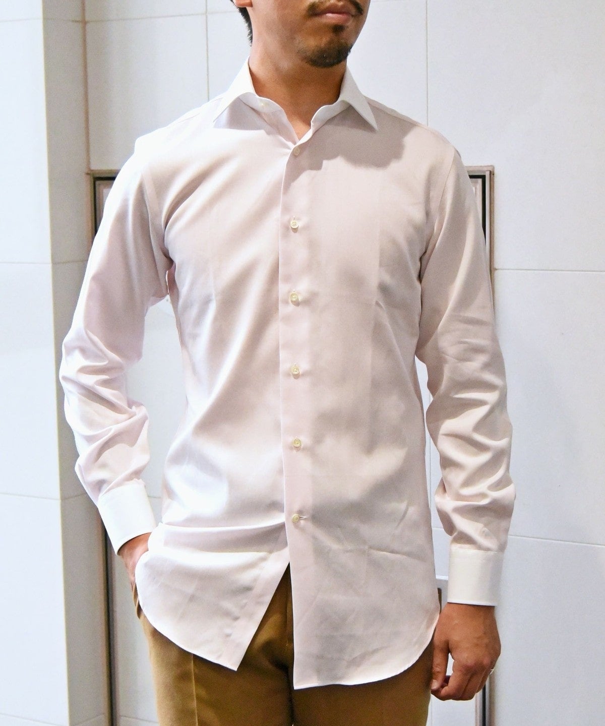 SHIPS: イージーアイロン ドビー 無地 ワイドカラー クレリック シャツ