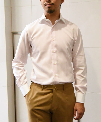 SHIPS: イージーアイロン ドビー 無地 ワイドカラー クレリック シャツ
