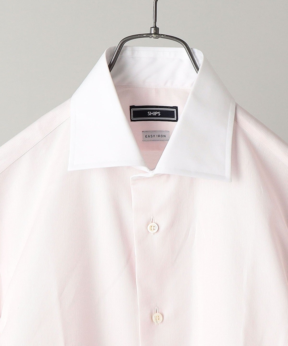 SHIPS: イージーアイロン ドビー 無地 ワイドカラー クレリック シャツ