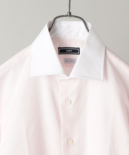SHIPS: イージーアイロン ドビー 無地 ワイドカラー クレリック シャツ