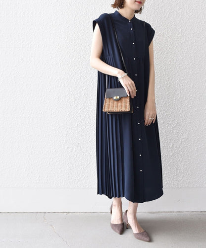 〈手洗い可能〉ストレッチ ジョーゼット プリーツ ワンピース