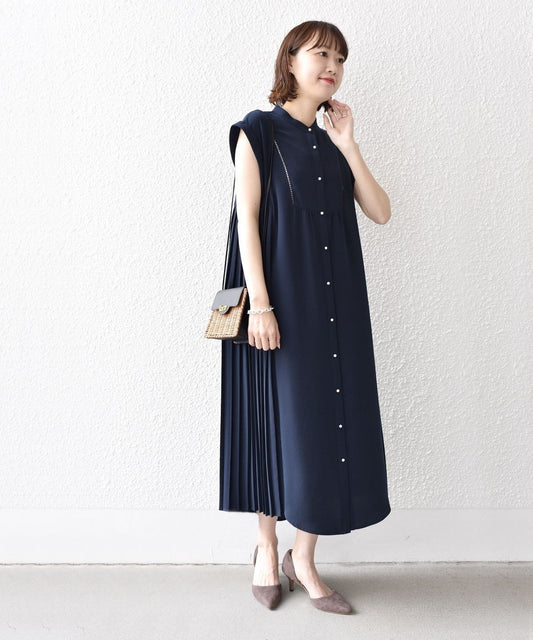 〈手洗い可能〉ストレッチ ジョーゼット プリーツ ワンピース