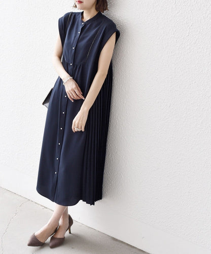 〈手洗い可能〉ストレッチ ジョーゼット プリーツ ワンピース