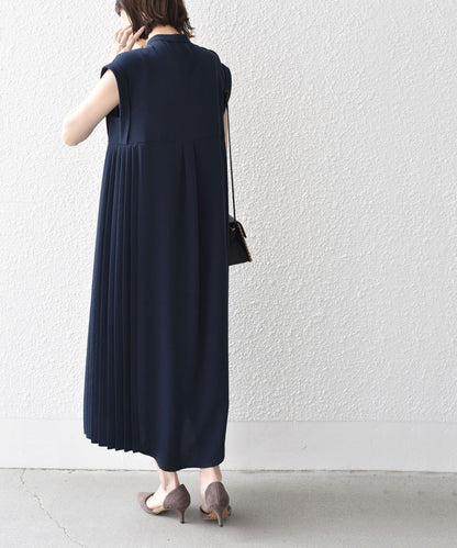 〈手洗い可能〉ストレッチ ジョーゼット プリーツ ワンピース