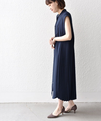 〈手洗い可能〉ストレッチ ジョーゼット プリーツ ワンピース