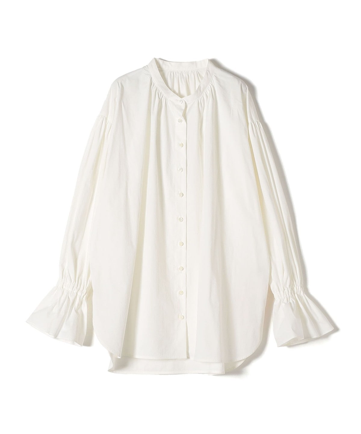 〈手洗い可能〉ソリッドギャザースリーブブラウス