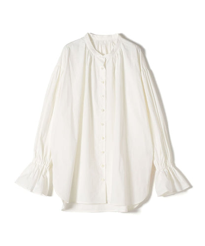 〈手洗い可能〉ソリッドギャザースリーブブラウス