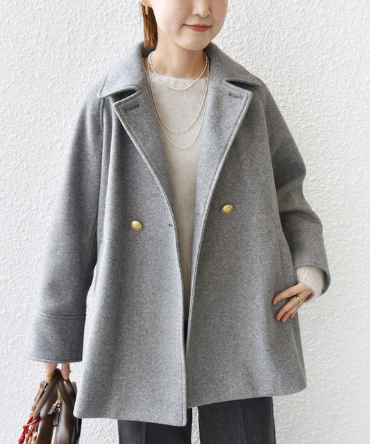 【WEB限定】 〈手洗い可能〉ウール ライク ジャージー メルトン 2WAY Pコート