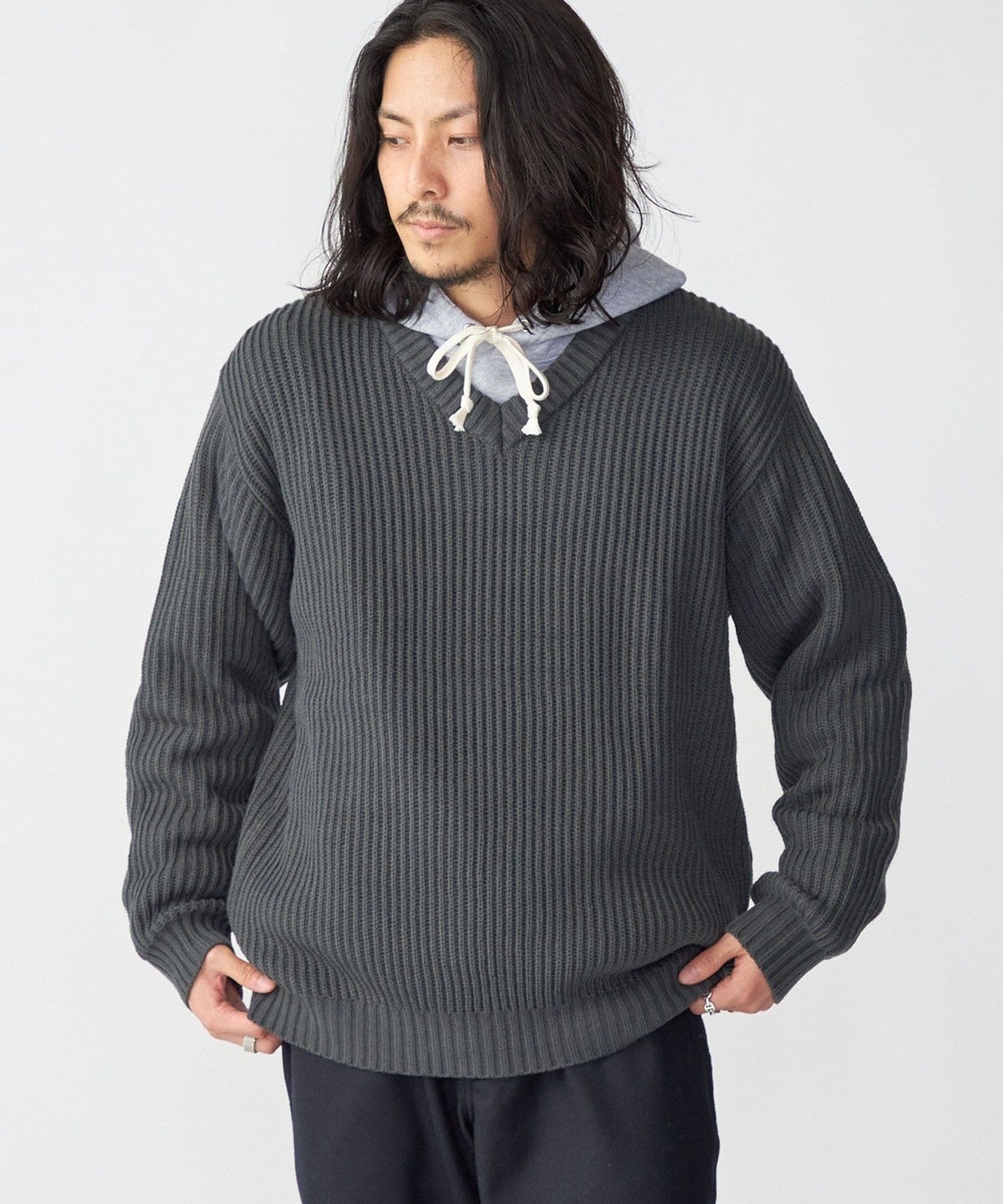 SHIPS:〈手洗い可能〉リラックスフィット 畔編み Vネック ニット