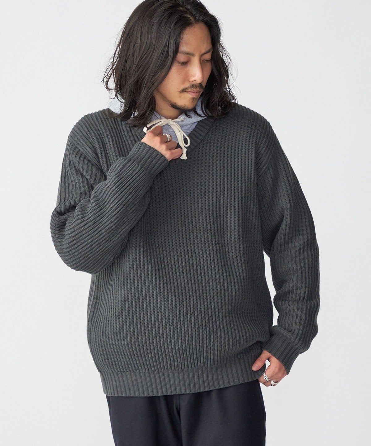 SHIPS:〈手洗い可能〉リラックスフィット 畔編み Vネック ニット