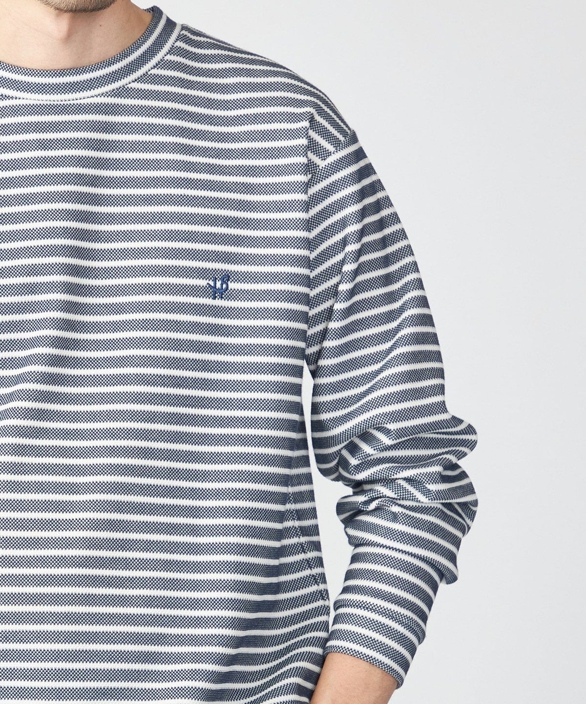【WEB限定】SHIPS: ワンポイント ロゴ バーズアイ クルーネック ロングスリーブ Tシャツ