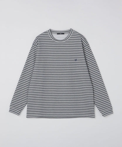 【WEB限定】SHIPS: ワンポイント ロゴ バーズアイ クルーネック ロングスリーブ Tシャツ