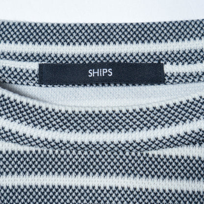 【WEB限定】SHIPS: ワンポイント ロゴ バーズアイ クルーネック ロングスリーブ Tシャツ