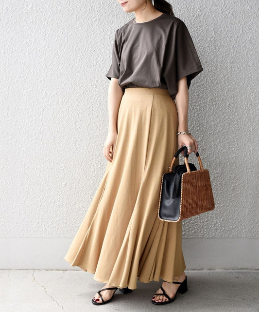 〈手洗い可能〉リネンミックス切り替えフレアスカート
