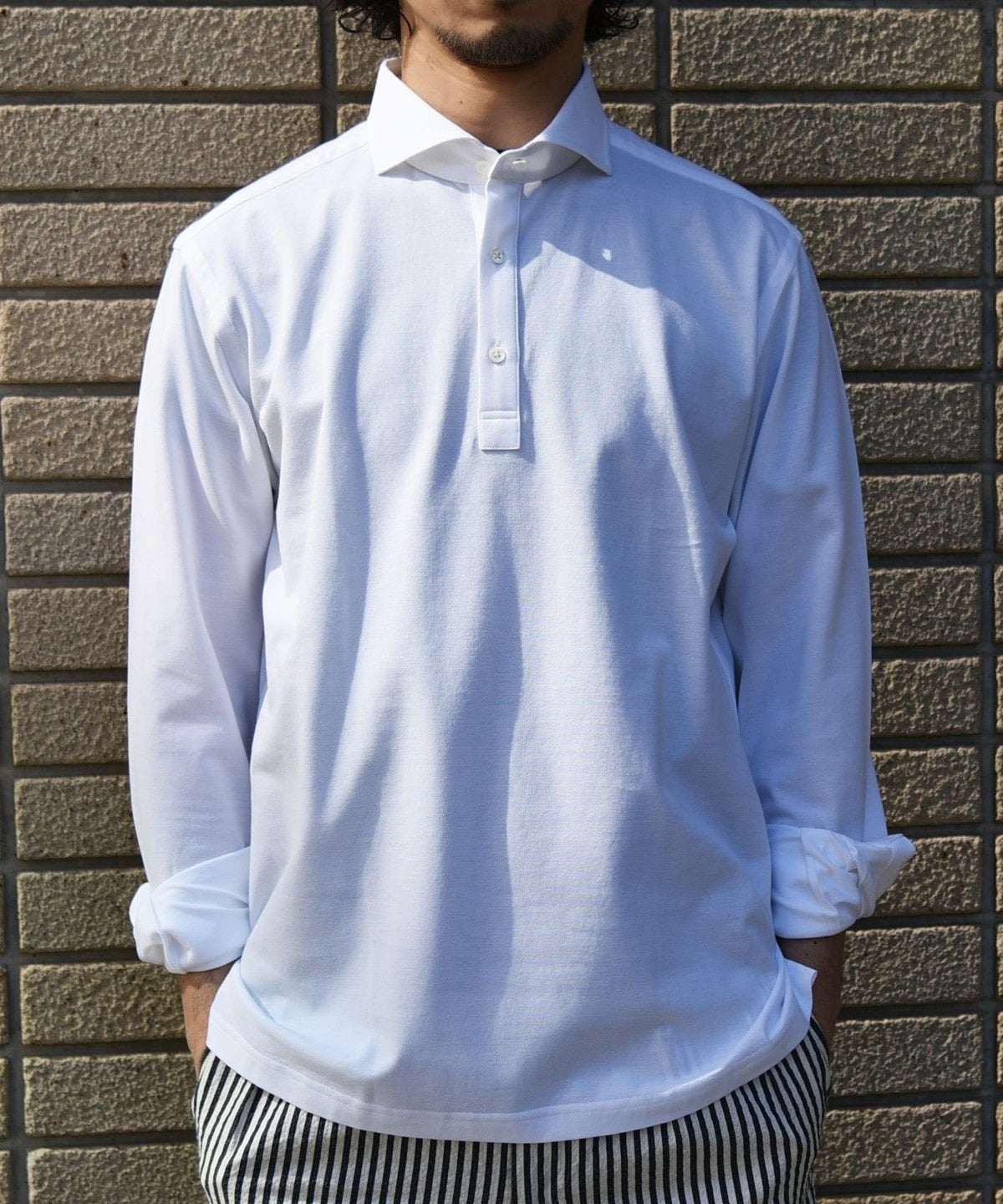 SHIPS:ALBINI 32ゲージ カノコ無地 長袖ポロシャツ