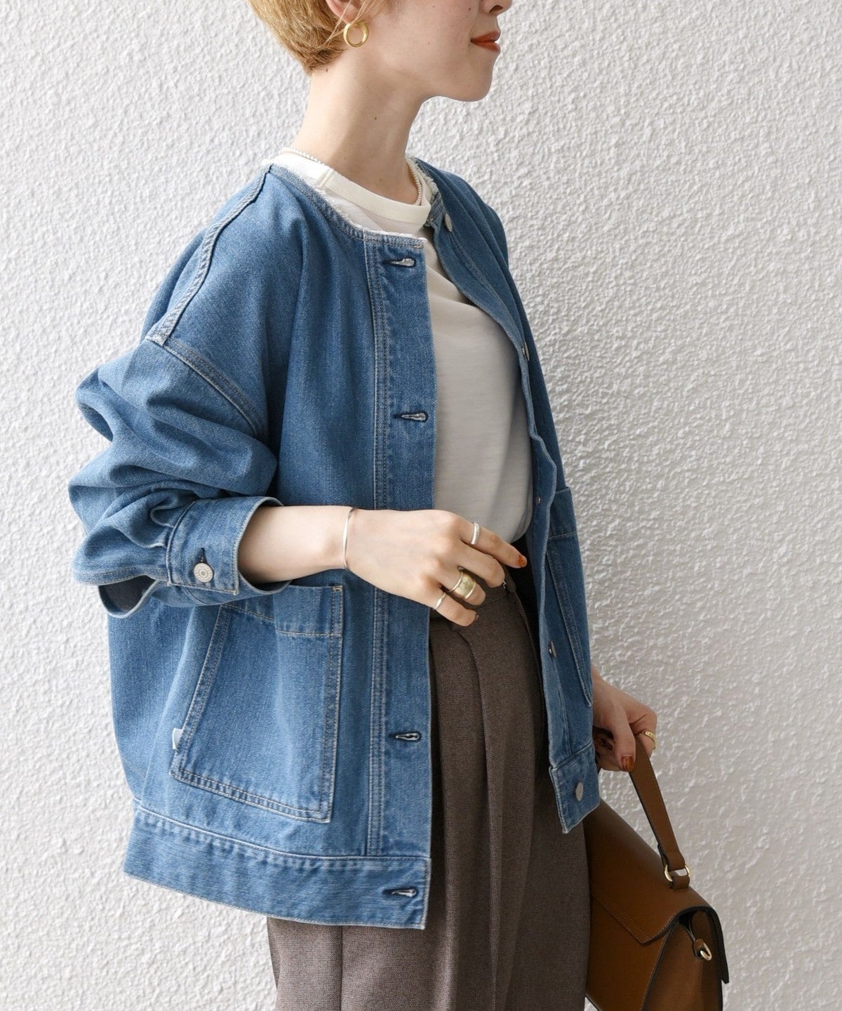 SHIPS any: ノーカラー デニム ブルゾン［SHIPS any DENIM］