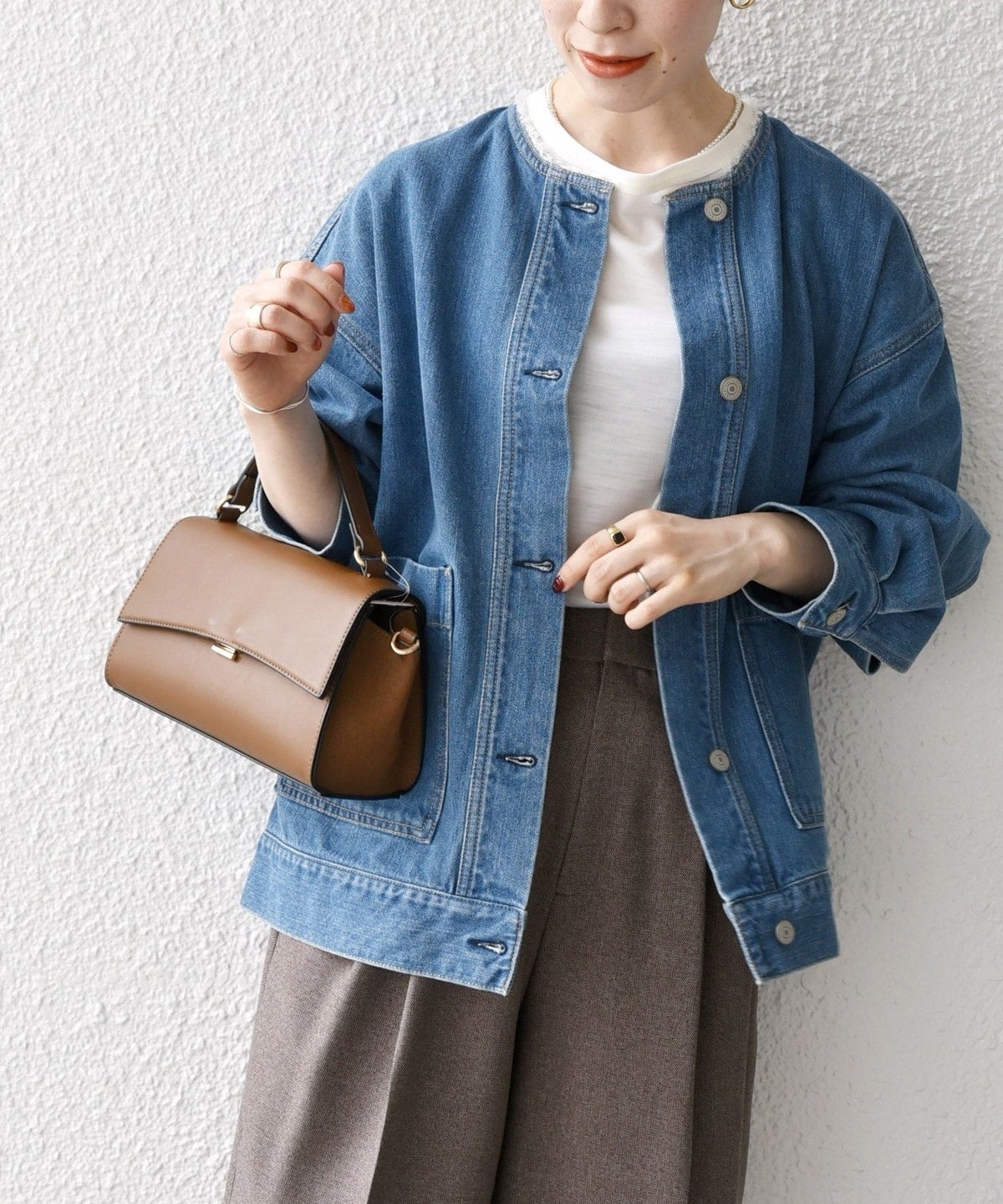 SHIPS any: ノーカラー デニム ブルゾン［SHIPS any DENIM］