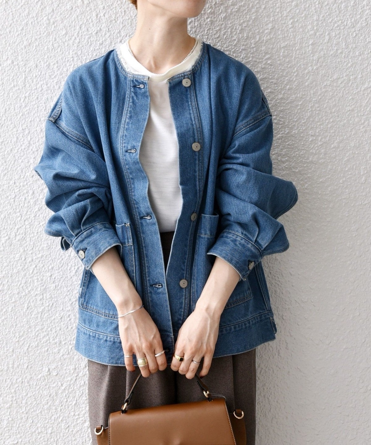 SHIPS any: ノーカラー デニム ブルゾン［SHIPS any DENIM］