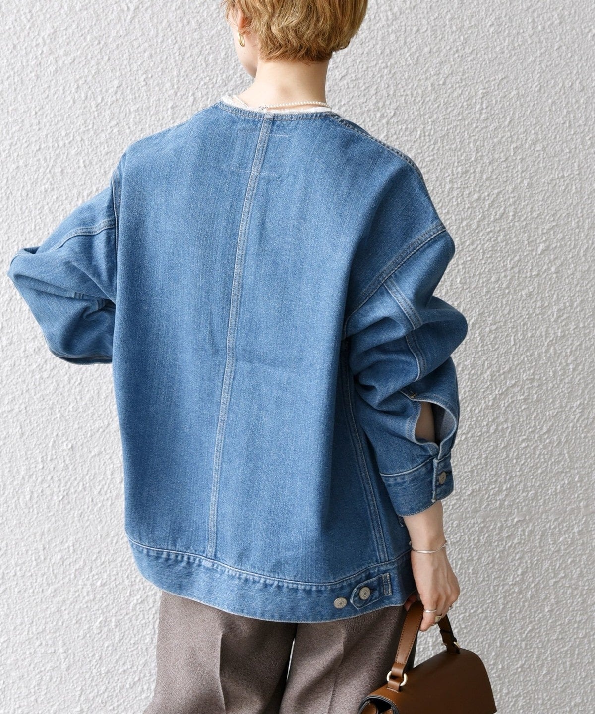 SHIPS any: ノーカラー デニム ブルゾン［SHIPS any DENIM］