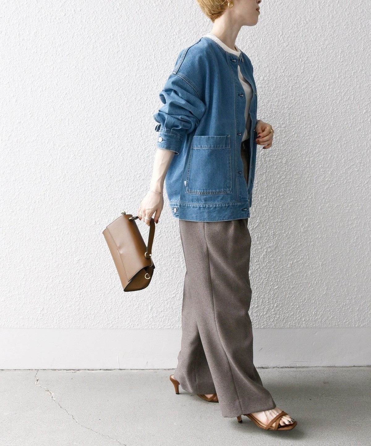 SHIPS any: ノーカラー デニム ブルゾン［SHIPS any DENIM］
