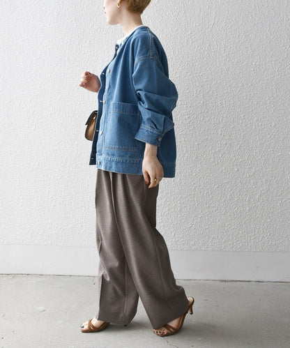 SHIPS any: ノーカラー デニム ブルゾン［SHIPS any DENIM］