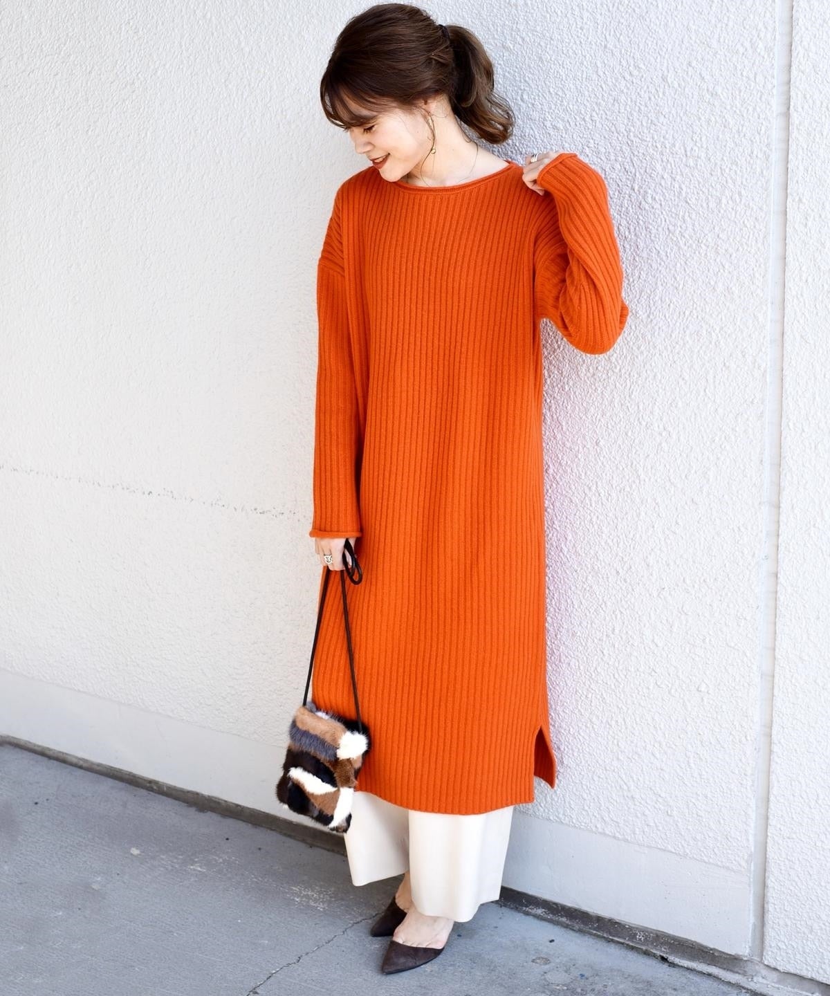 ウールリブロングワンピース