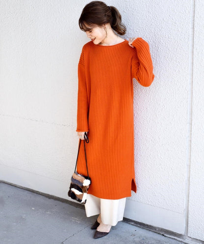 ウールリブロングワンピース