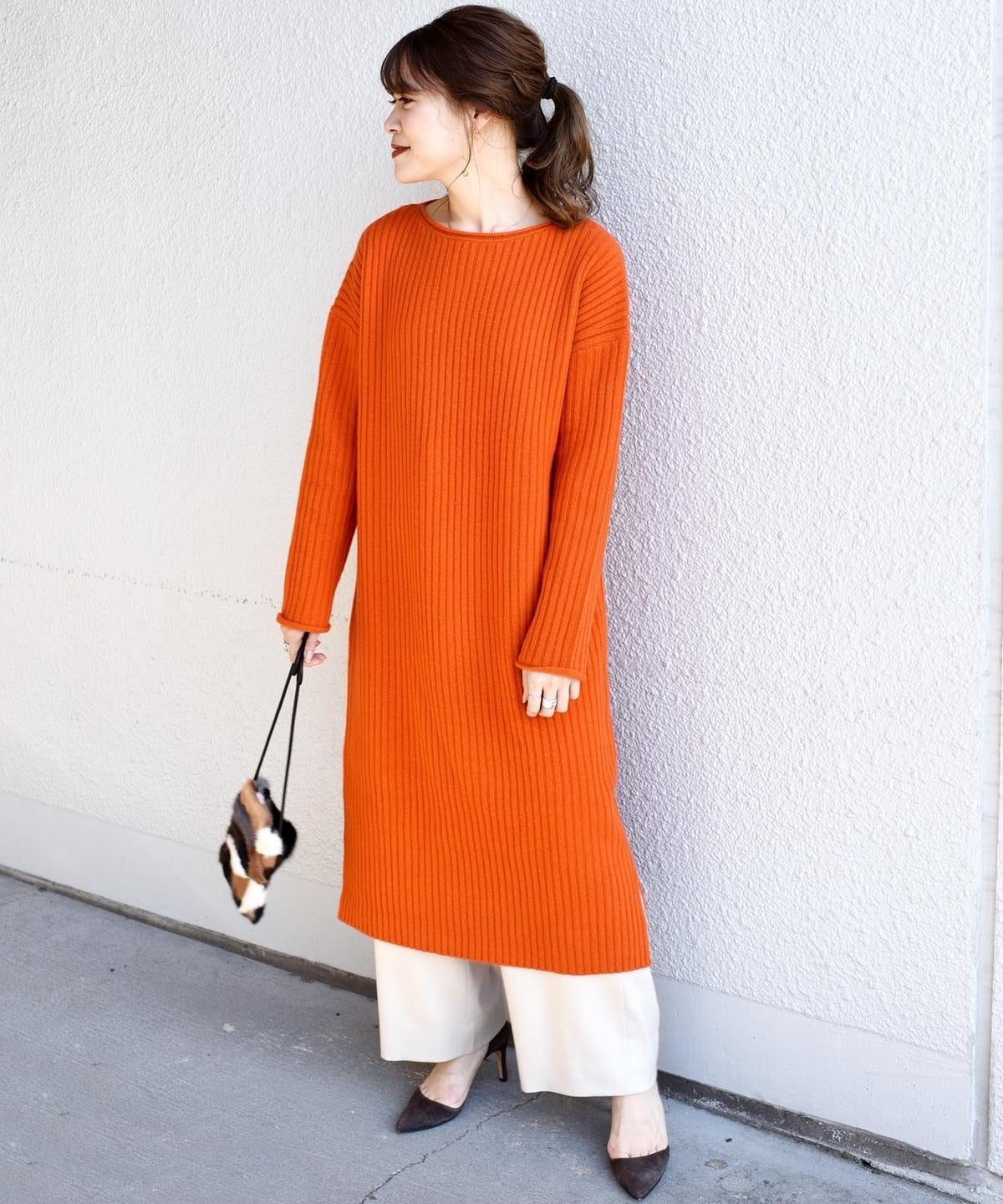 ウールリブロングワンピース