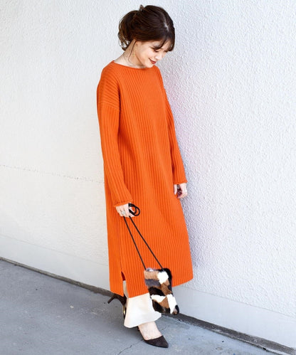 ウールリブロングワンピース