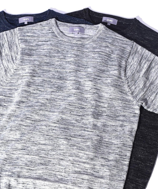 SU: リネン タックボーダー 半袖ニット Tシャツ