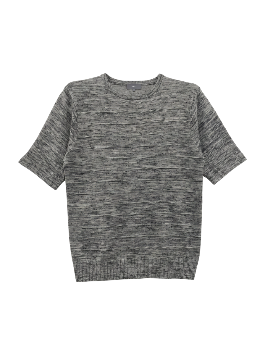 SU: リネン タックボーダー 半袖ニット Tシャツ