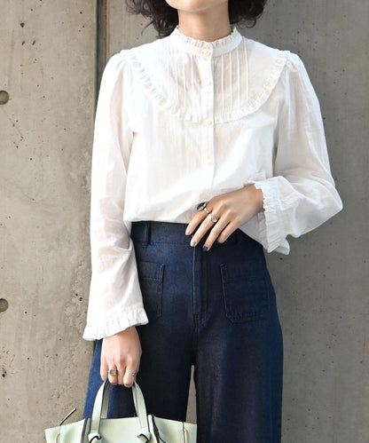 SHIPS any: フリル スタンドカラー ブラウス〈ウォッシャブル〉