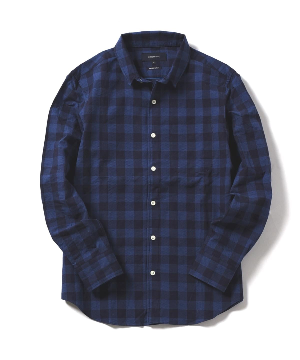 SHIPS JET BLUE: スタンドワイヤードビードット×チェックシャツ