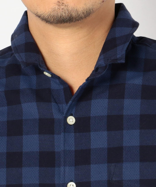 SHIPS JET BLUE: スタンドワイヤードビードット×チェックシャツ